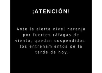 Entrenamientos suspendidos debido al riesgo por fuertes vientos, en forma de aviso naranja, en toda la provincia.