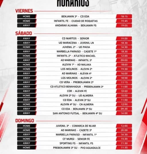 Estos son los partidos de nuestros equipos para esta semana.